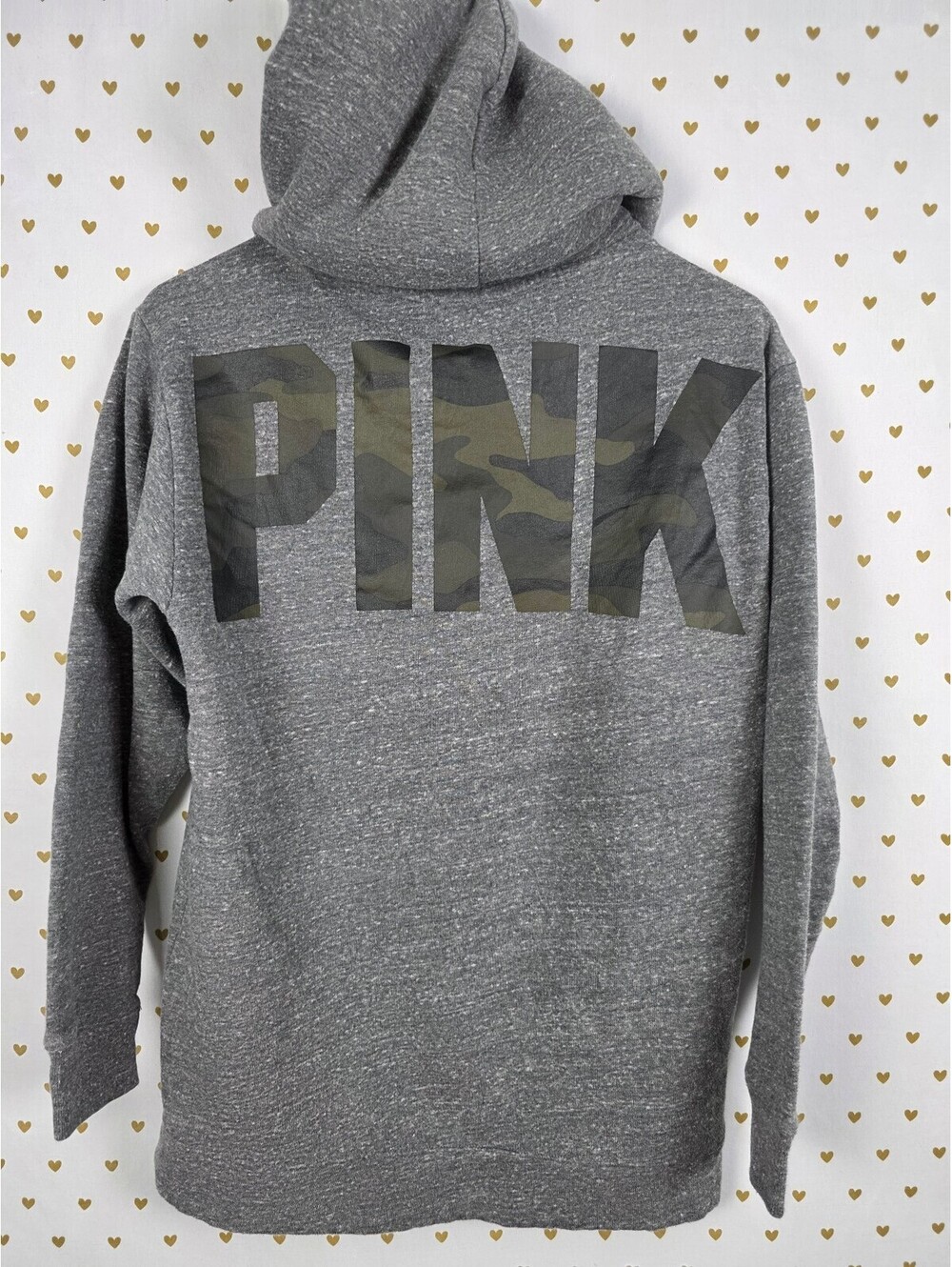 Victorias Secret Pink Sherpa Lined Camo Camouflage Logo Pullover Hoodie XS